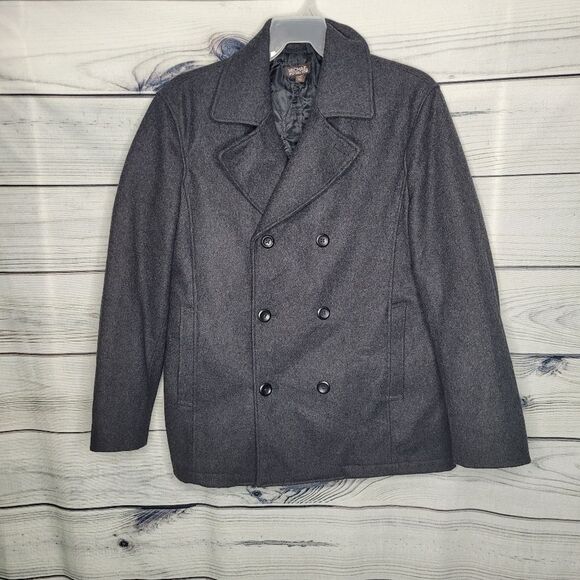 Michael Michael Kors Wool Blend Double Breasted Peacoat Charcoal Gray large